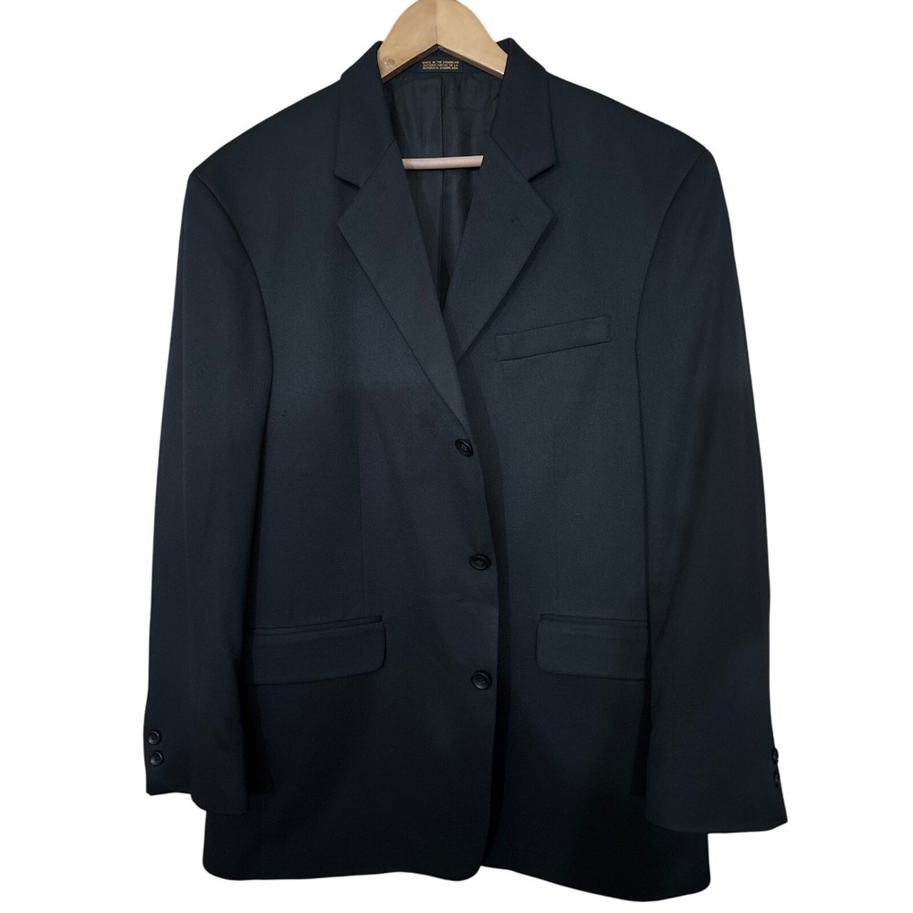 J. Ferrar Mens Black Suit Blazer Jacket & Pleated Dress Pants Set SZ 42 R